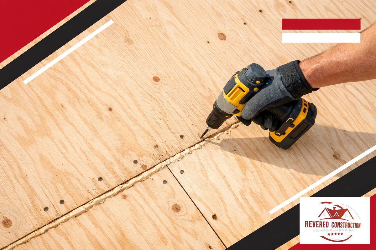 ReveredMN's tweet photo. It's what's underneath that counts! 🔨 We're in St Francis today showing why we glue AND screw every subfloor panel. It prevents those annoying squeaks and ensures your floors stay rock solid for years. #WIPWednesday #StFrancisMN #QualityCraftsmanship https://t.co/N3hU6Fz9Zn