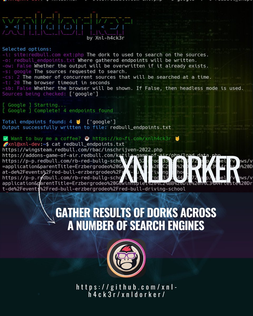 Potencia tu recon OSINT con xnldorker, una herramienta para automatizar dorks en múltiples buscadores. Aunque los anti-bots de 2026 son un reto, es perfecta para entender la huella digital y auditar tus propios activos. #OSINT #Ciberseguridad #HackingEtico #GoogleDorking #Recon