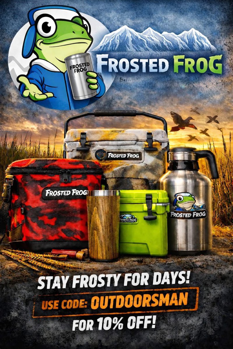 OutdoorsmanINT's tweet photo. Long days in the field and early mornings on the water call for gear that keeps up. My Frosted Frog coolers and drinkware keep everything Frosty For Days. 🧊🐸

Use code OUTDOORSMAN for 10% OFF and get ready for your next adventure. https://t.co/HvIA8mFcQx https://t.co/IBzb2YzgH1