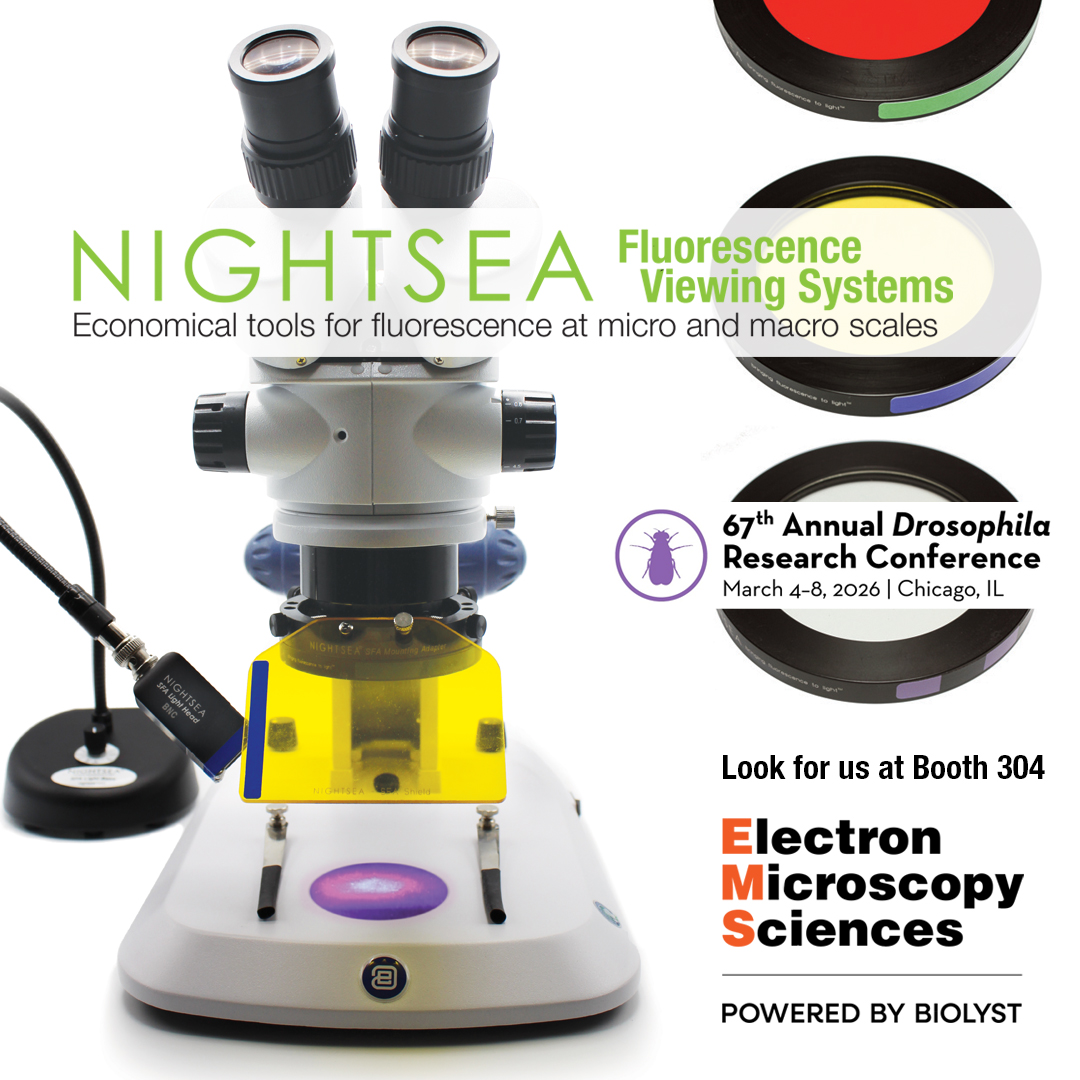 EMSDIASUM's tweet photo. #Dros26 is under way. Please visit us at Booth 304. We have the NIGHTSEA System on display.  Find out how easy and economical it is to screen and sort transgenics  with just about any stereo microscope.
https://t.co/hZ3ZoaSR6J

#EMShasit #nightsea #fluorescence #genetics https://t.co/Nac8nbfOf8