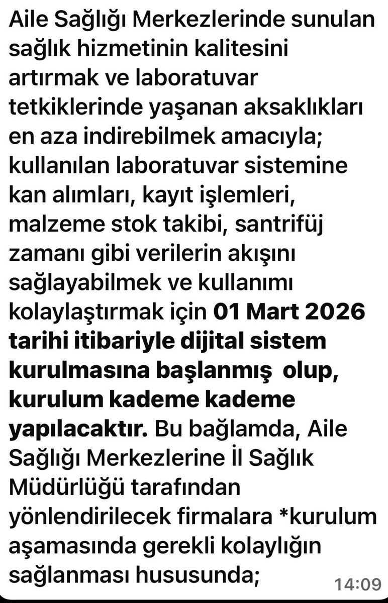 Bu kimin aleti? 
Sağlık Bakanlığı Aile Sağlığı Merkezlerinde iyileştirme adı altında her gün yeni bir sorun üretiyor.

🚫Laboratuvar numune alım sürecinde uygulanması planlanan dijital süreç, 
ASM işleyişi dikkate alınmadan yürürlüğe koyulmuştur.

🚨Sınırlı sürede, maksimum