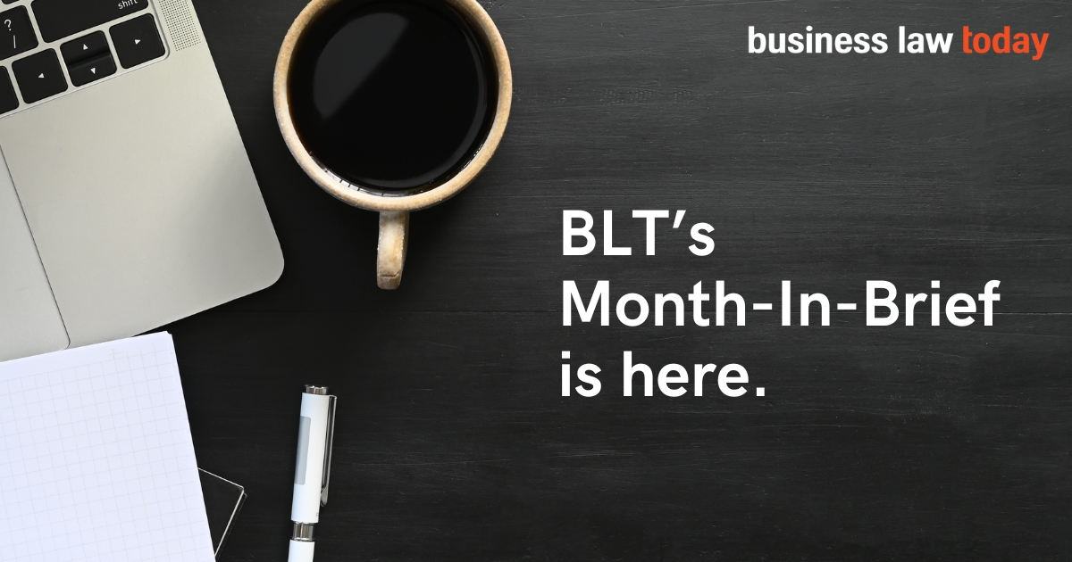 ABABusLaw's tweet image. The #BusinessLawToday Month-In-Brief is here.

Review February updates in:
#BusinessLitigation #DisputeResolution #BusinessRegulation #RegulatedIndustries #Corporations #LLCs #InternationalBusinessLaw #InternetLaw #Cybersecurity #SecuritiesLaw

ow.ly/zm0p50YoQuc