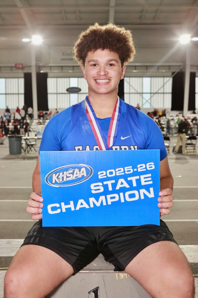 khsaaevents's tweet photo. Donovan Moore of Eastern wins the Class 3A Boys' Shot Put with a mark of 58-4.25 at the 2026 Indoor Track &amp; Field State Championships presented by UK HealthCare. #khstr https://t.co/u3ZWGOWJ4t