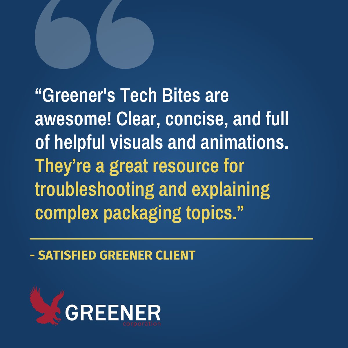 GreenerCorp's tweet image. Our Tech Bites are designed to make complex packaging topics simple, offering clear, helpful, and actionable tips for packaging pros. Thanks for your support!

#PackagingSolutions #ManufacturingTips #CustomerFeedback