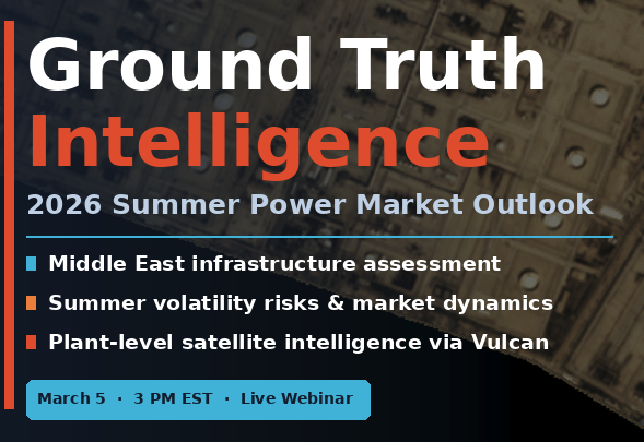 SynMaxEnergy's tweet photo. Join us tomorrow — March 5 at 3 PM EST
2026 Summer Power Market Outlook | SynMax Vulcan Webinar

As energy markets brace for another high-stakes summer, we're hosting a live discussion on the key risks, market dynamics, and infrastructure signals that will shape power prices in the months ahead.

We'll also be sharing a brief update on our ongoing satellite-based assessment of energy infrastructure across the Middle East — including ground-truth imagery analysis following recent geopolitical events in the Gulf region.

On the agenda:
 → Middle East energy infrastructure: what our imagery actually shows
 → 2026 summer power - Data Center Build Outlook & Power Generation 
 Build Outlook
 → How Vulcan's AI-driven insights help you stay ahead of market moves

If you trade power, track capacity, or need reliable ground truth on infrastructure status — this one's worth an hour of your time.
Register here: https://t.co/ttaY6Ienai