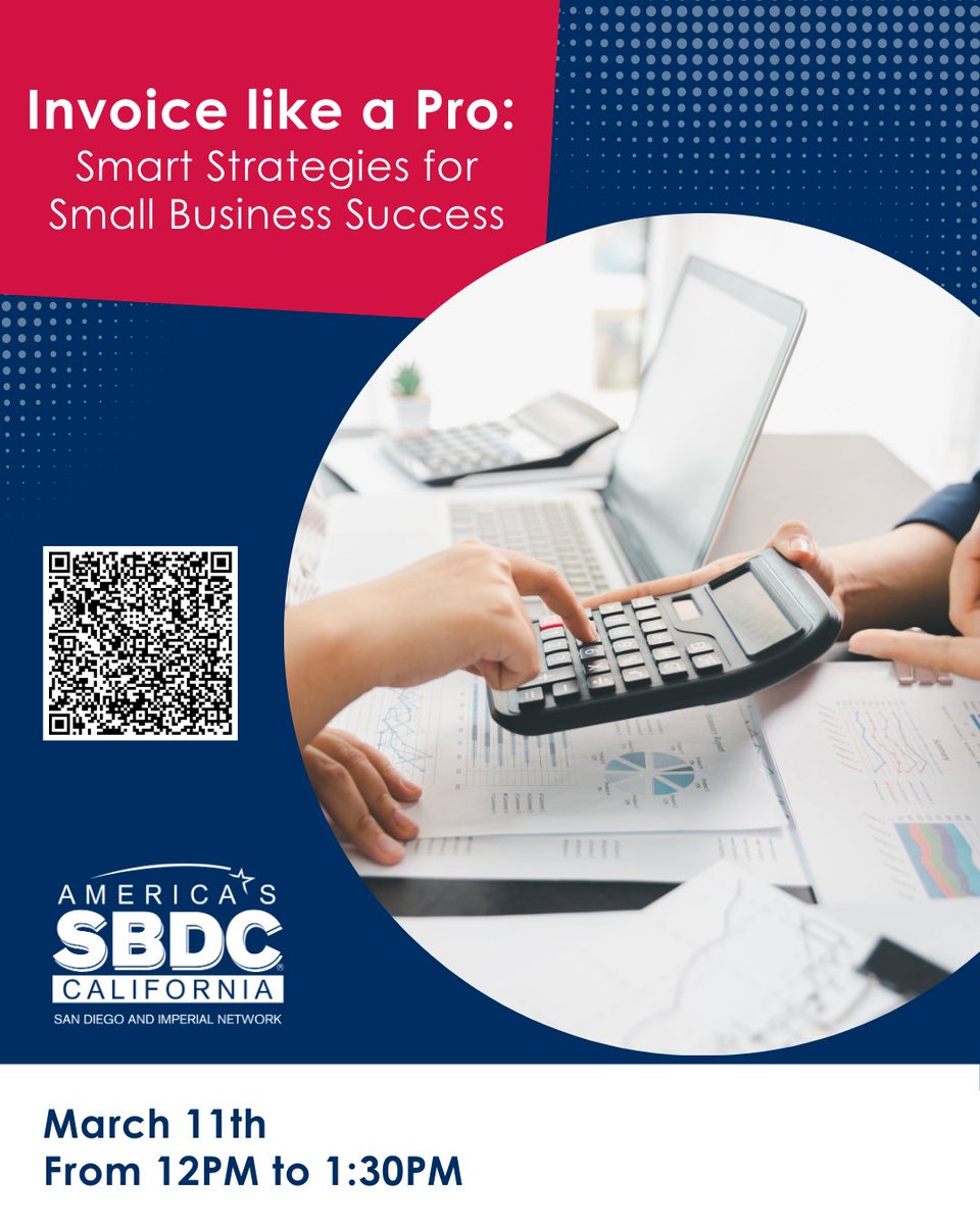 SDSBDCNetwork's tweet image. Stop chasing payments. 💸
Learn how to create professional invoices that help you get paid faster and improve cash flow.
Simple tools. Smart practices. Stronger business.
👉Scan the QR code or follow this link to register:
hubs.ly/Q045dMSN0

#SmallBusinessSupport #SBDC