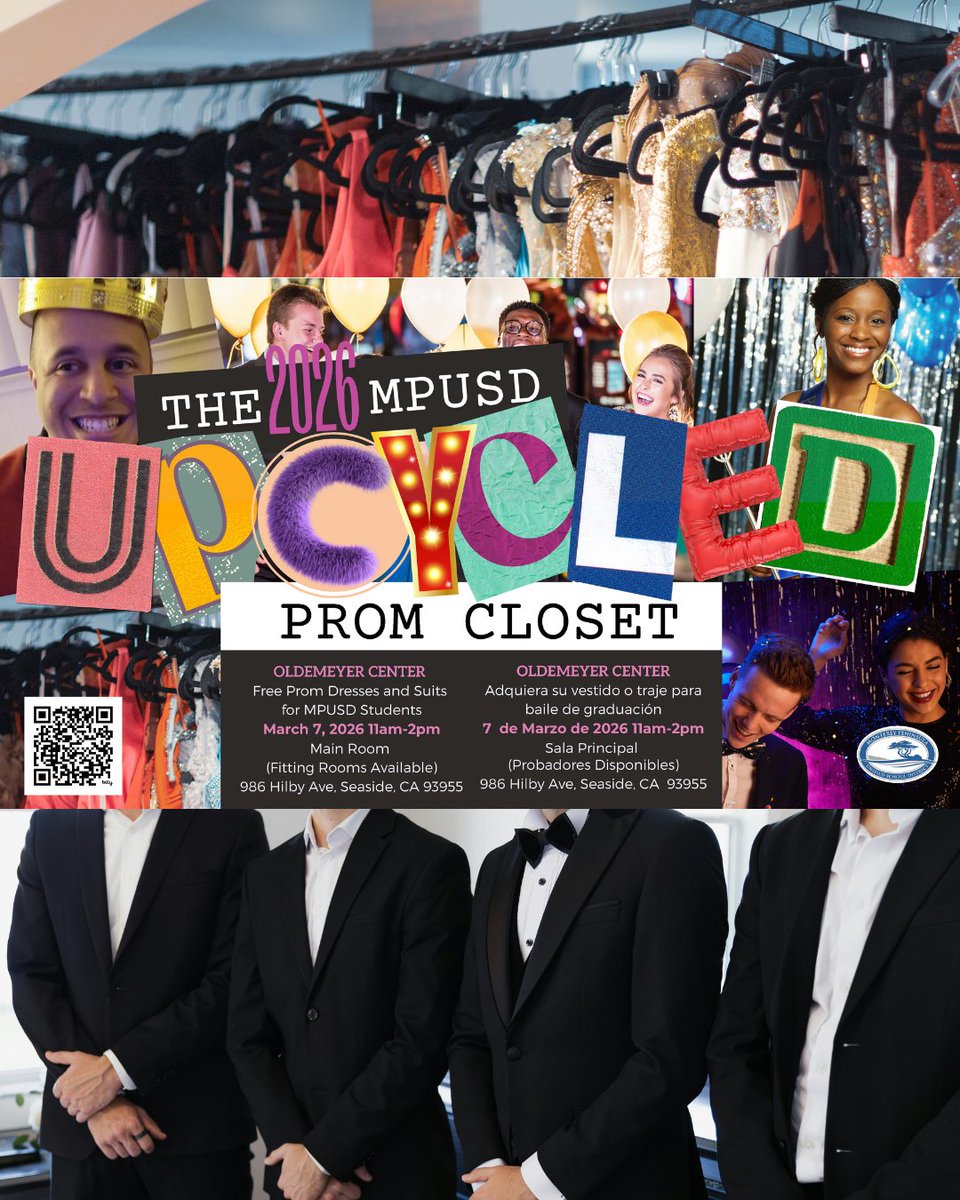 MPUSD Upcycled Prom Closet | March 7 Students can shop FREE prom dresses, suits, shoes & accessories at the Oldemeyer Center in Seaside from 10am-4pm. We'll also have a Macy's Fashion MPUSD Upcycled Prom Closet | March 7 Students can shop FREE prom dresses, suits, shoes & accessories at the Oldemeyer Center in Seaside from 10am-4pm. We'll also have a Macy's Fashion