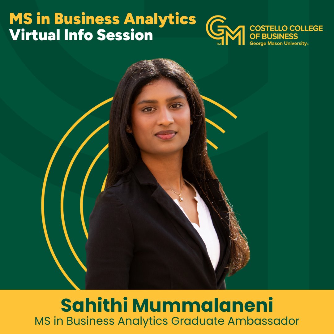 Costello_Biz's tweet image. Prepare to lead with data. The @Costello_Biz STEM-designated MS in #BusinessAnalytics program gives you the tools to transform data into strategic insights.

Register for our virtual info session to learn more: masongrad.my.salesforce-sites.com/events/targetX… 

#CostelloMeansBusiness #GradSchool