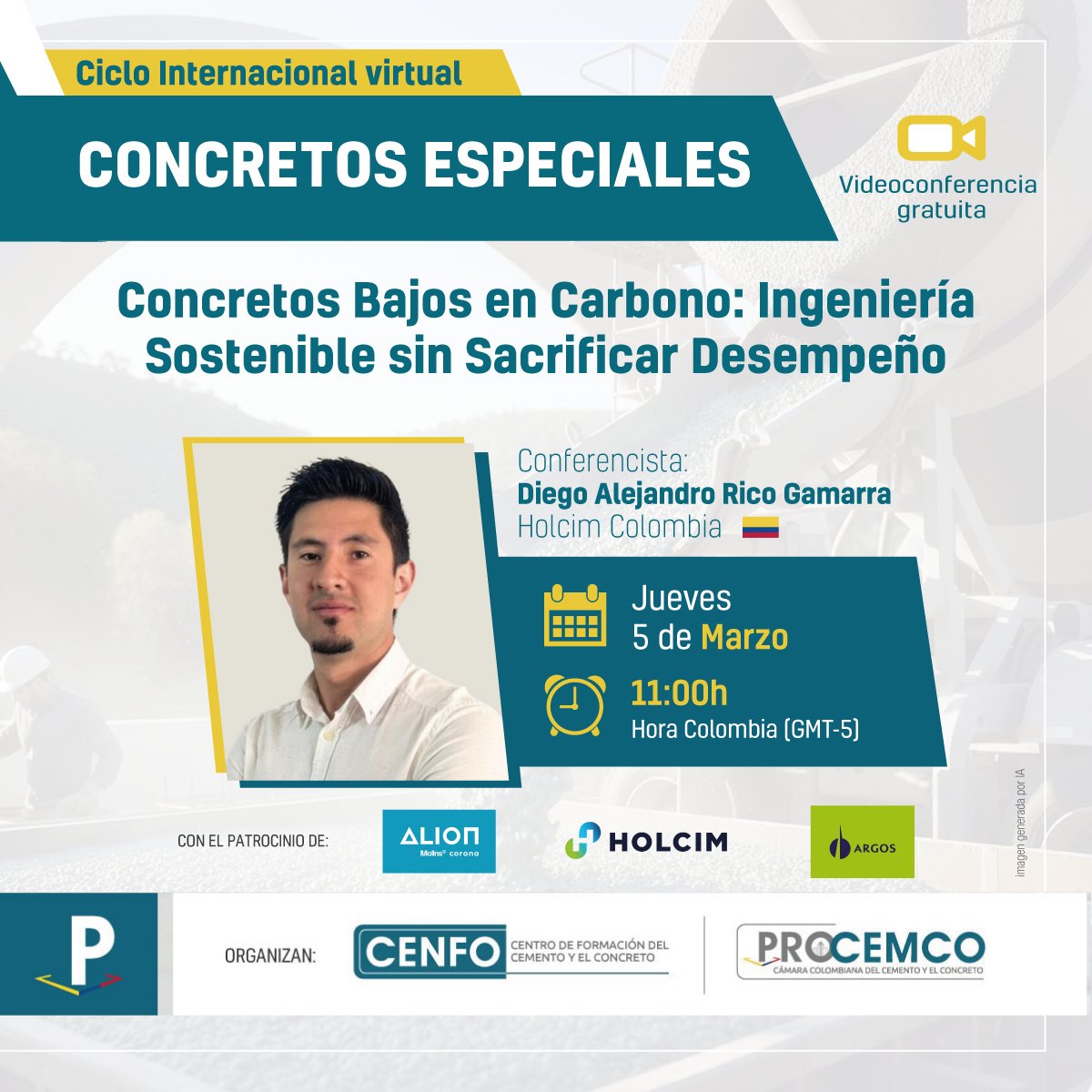 Hoy, el verdadero reto no es solo cuánto resiste el concreto, sino cuánta huella deja. 🌍 
Videoconferencia sin costo: Concretos bajos en Carbono.  

📍 Plataformas: Zoom y YouTube live
🗓️ Jueves 5 de marzo - 11:00 a.m. hora Colombia

 Regístrate aquí: 🔗us02web.zoom.us/webinar/regist…