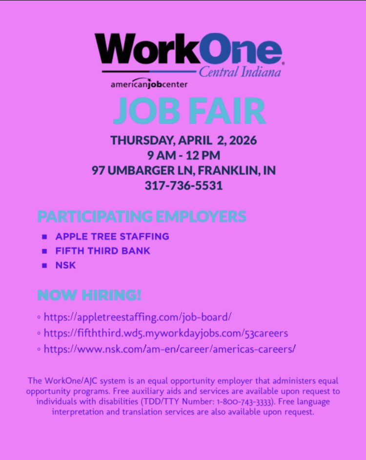 KriHeff's tweet image. #DateChange Announcement.  WorkOne Franklin has changed their monthly #jobfair date.  It will fall on the 1st Thursday of the month, unless that date falls on a holiday.  Contact me to participate. #hiring #employers #benefits #jobs #recruiting
