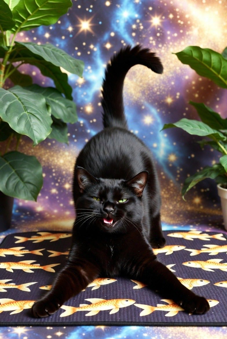 ZiaPop66's tweet image. AI Yogi cat 🐈‍⬛. 😂 #Grok #AI #Yogi