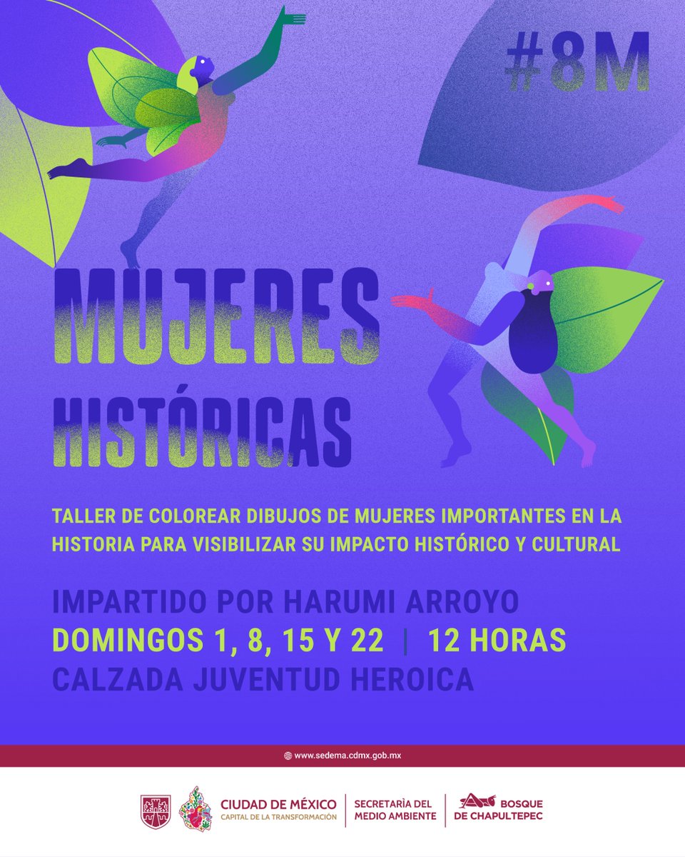 ChapultepecCDMX's tweet photo. En el marco del #8M, te invitamos al taller “Mujeres Históricas”, un espacio dedicado a visibilizar el legado y el impacto de mujeres que transformaron nuestro mundo 💜

🟣 Entrada libre https://t.co/xBOztFG7J4