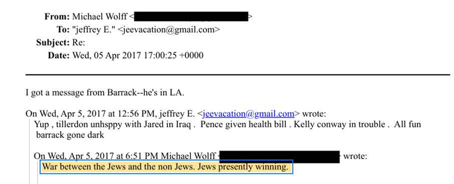 XavierPoussard's tweet photo. L'administration Trump est "une guerre entre juifs et non juifs" expliquait en 2017 Henry Kissinger au journaliste Michael Wolff. Lequel ajoutera, à l'occasion d'un échange avec Jeffrey Epstein : "et les juifs sont en train de gagner". La réalité crue du pouvoir, plus que jamais d'actualité...