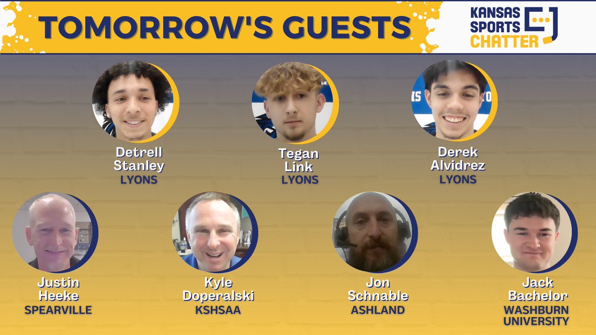 KSportsChatter's tweet photo. On tomorrow's show...

- @StanleyTrell - @LyonsHSAD 🏀
- @TeganLink_13 - Lyons 🏀
- @DerekAlvidrez14 - Lyons 🏀
- Justin Heeke - @USD381 🏀
- @Kyle_Doperalski - @KSHSAA
- Jon Schnable - Ashland girls 🏀
- @BachelorJack - @IchabodMBB (@RuralHoops) https://t.co/4PZSkWvGCG