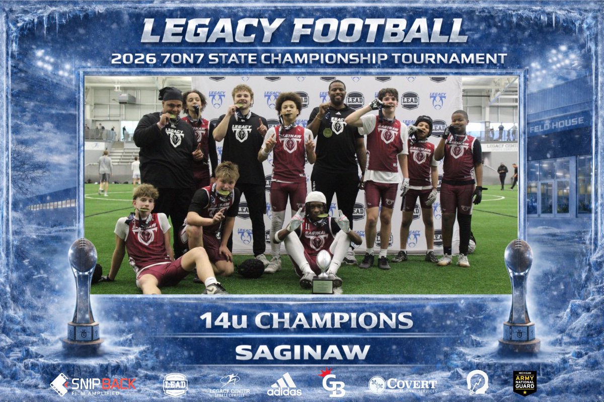 LegacyMI_FBall's tweet photo. Legacy Football 2026 7v7 State Championship Tournament🏆

14u CHAMPS - Saginaw @SaginawLegacy 

@Legacy_Recruit @gamebreakerhg @Legacy_CenterMI @LegacyLouAdams 
#legacy #jointhemovement https://t.co/b8UvPcGj5n