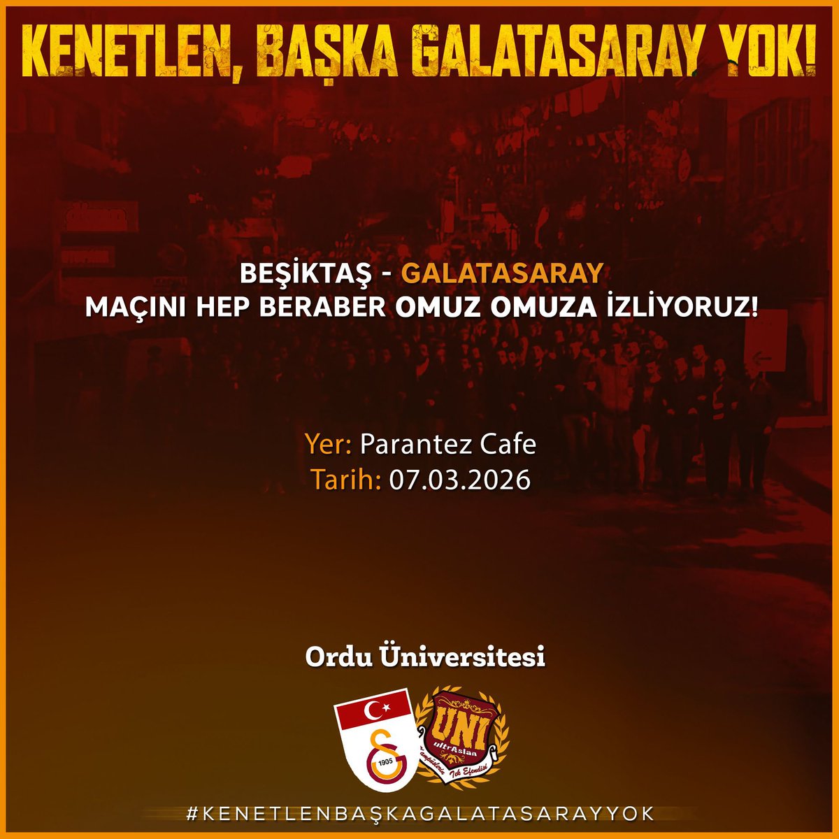 uAOrduUNI's tweet photo. İNLEYEN NAĞMELER RUHUMU SARDI!

Galatasaray’ımızın Beşiktaş ile olan mücadelesini hep beraber, omuz omuza Parantez Cafe’de izliyoruz. Şehrimizdeki tüm Galatasaraylıları, maç heyecanını birlikte yaşamaya davet ediyoruz.

#ultrAslanUNI #uAUNIORDU https://t.co/cg0kMFctW8