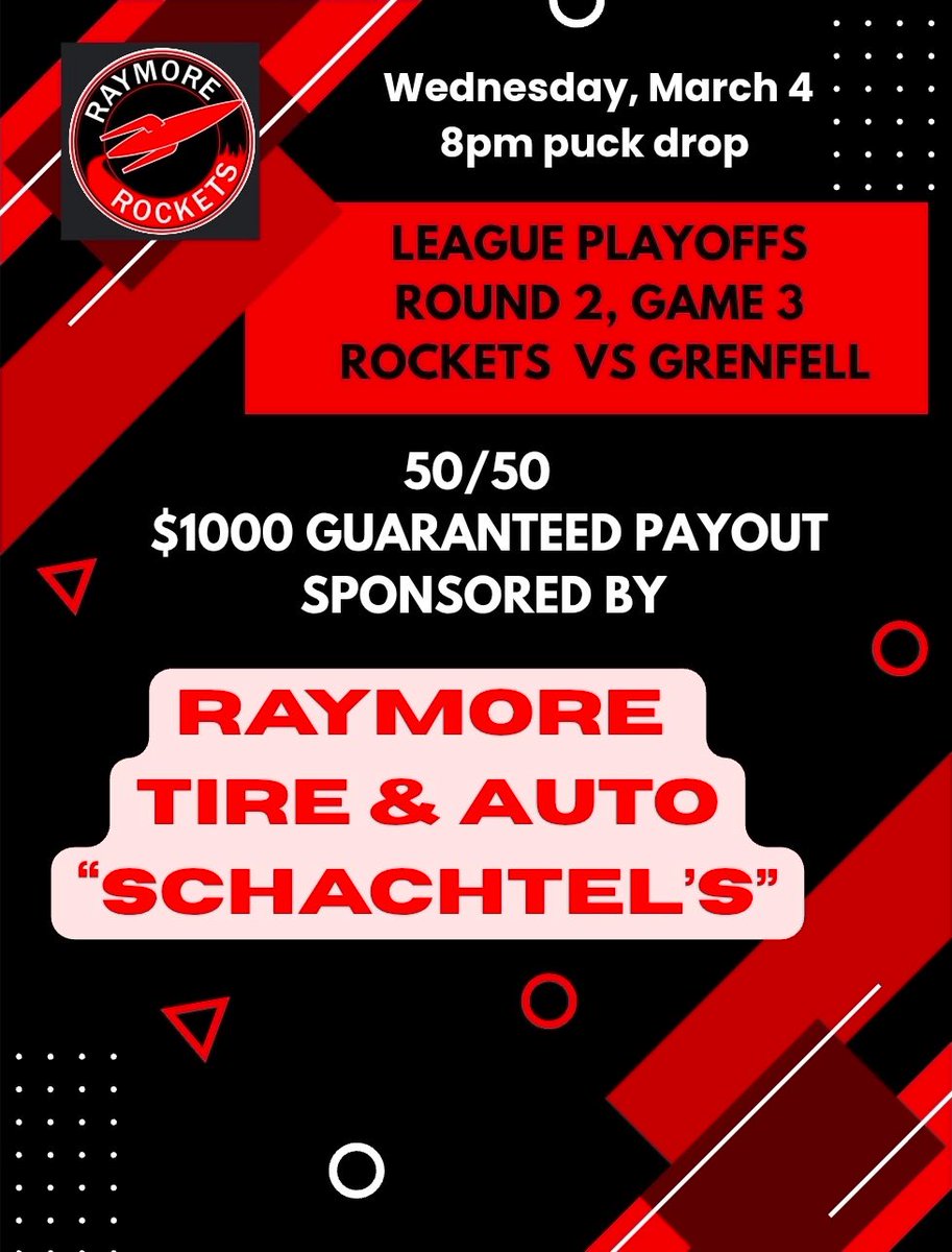 RocketsRaymore's tweet image. It’s another 🚀 gameday  at the Launch Pad as the @GrenfellSpits come to town for game three in QVHHL semi final action.  

Series is all tied up at one game a piece.  

Puck drop is at 8 PM !!

#LetsGoRockets 🚀