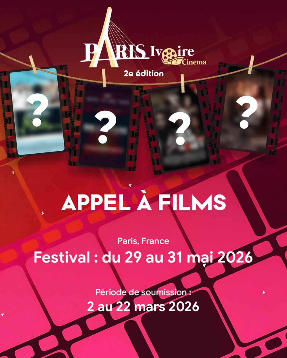 damoureml's tweet photo. PARIS IVOIRE CINEMA - 2e ÉDITION
L'appel à films est officiellement lancé !
Réalise, raconte, crée... et fais voyager ton histoire jusqu'à Paris
° Festival : du 29 au 31 mai 2026
Période de soumission : du 2 au 22 mars
2026
Ose rêver. Ose Paris.
#ParisIvoireCinema #PIC26 https://t.co/y5HarRaKdB