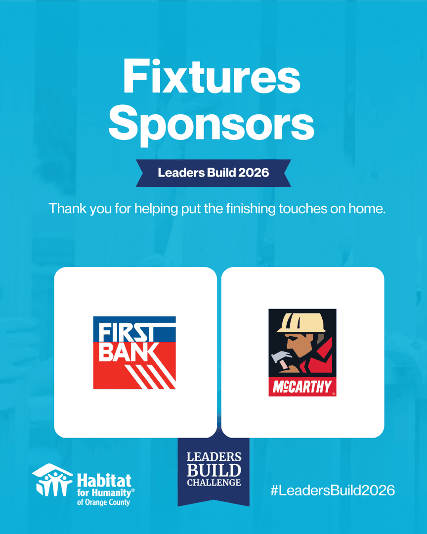 Huge thanks to our 2026 Fixtures Sponsors for powering #LeadersBuild2026! 🎉 Your partnership helps move our builds from framework to fully realized homes for families across Orange County.

Let’s build something great together.

#HabitatOC