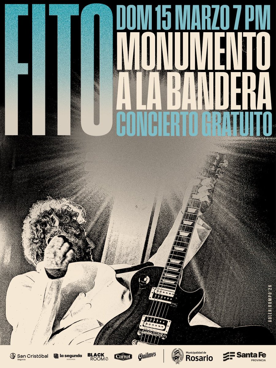 Fito Páez vuelve a Rosario con un show histórico y gratuito!

Comienza el #SaleElSolTour 

📍 MONUMENTO A LA BANDERA
📅 DOMINGO 15 DE MARZO - 19 HS