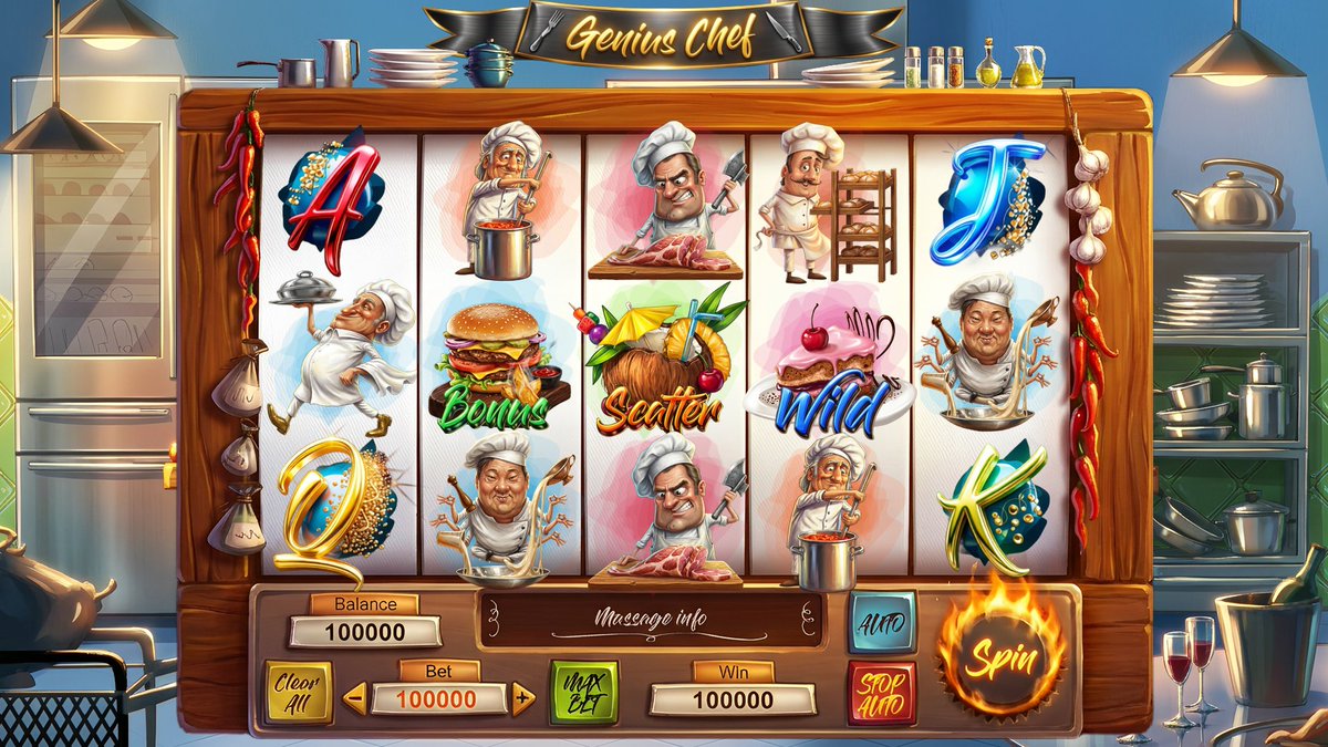 Design  Slot Machine: Genius Chef
slotopaint.com/genius-chefs/
Genius Chef includes all the classic slot mechanics players expect. A versatile Wild symbol helps complete winning combinations, while the Scatter symbol unlocks exciting Free Spins filled with enhanced winning potential.