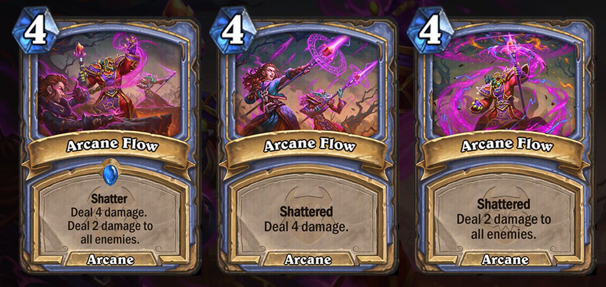Arcane Flow， another batch of spell cards I did for <a href="/Blizzard_Ent/">Blizzard Entertainment</a>  <a href="/PlayHearthstone/">Hearthstone</a> CATACLYSM 🔥
This is also my first time working on a story connected card like this， it was honestly so much fun!
Thanks to Ryan for his guidance!

artstation.com/artwork/QK2B4d

#tcgart #Hearthstone