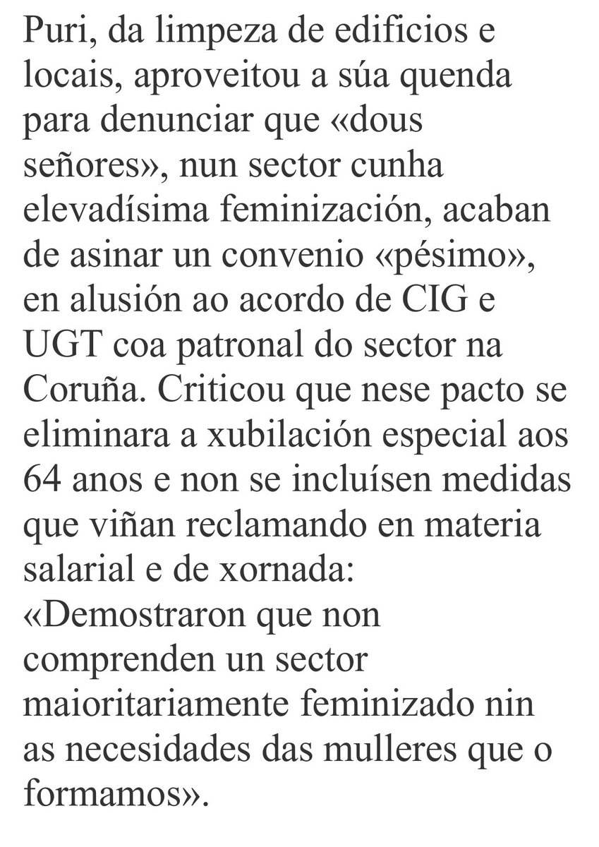 CCOOHABITAT_GAL's tweet photo. #8M. Das palabras os feitos, Puri limpadora do concello de Santiago relata o "roubo" da xubilación especial ós 64 anos por parte da patronal ca complicidade de #CIG e #UGT. Primeiro o plus de transporte de Lugo e Ourense, agora a xubilación....que será o seguinte? #Aspel https://t.co/CLYdLhj6M6