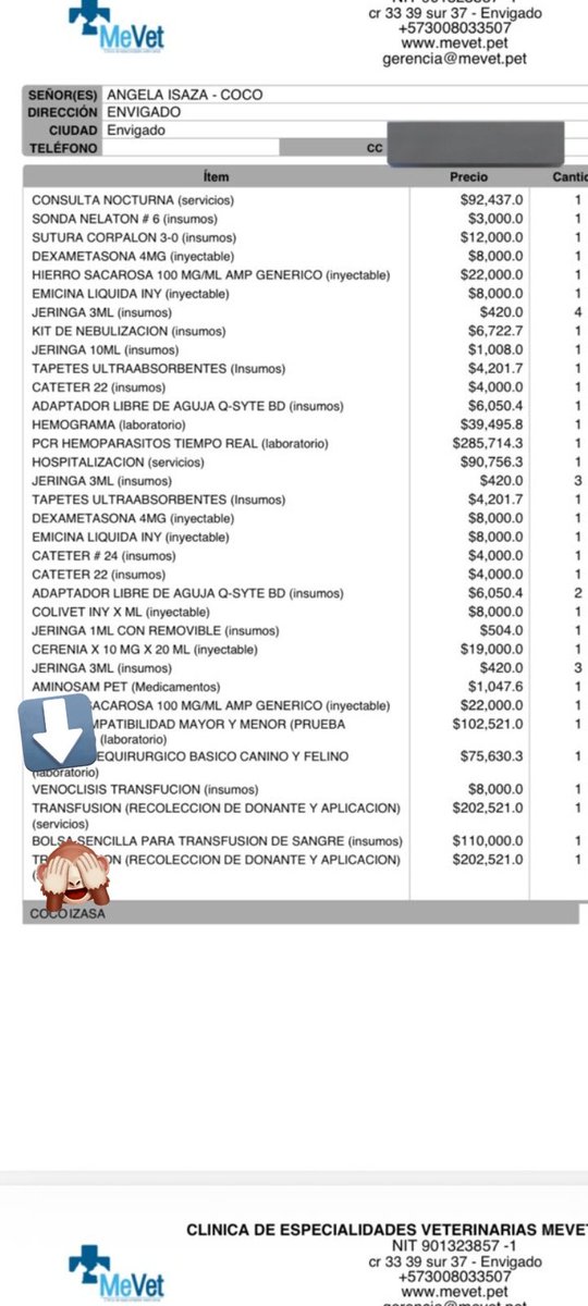 Dice que el coco sigue hospitalizado y que no encontraron donante pero muestra una factura de la veterinaria donde ya le facturaron ese servicio. 
Piensa mal y acertaras.
