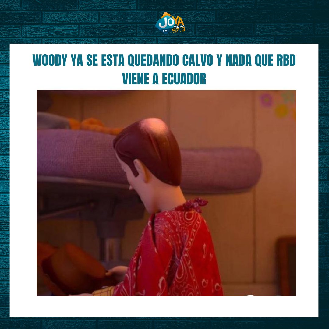 JoyaStereo's tweet photo. Woody se está quedando calvo 😭🤠
Y RBD nada que viene a Ecuador… ya esto es personal 💔🇪🇨

Uno perdiendo la fe poco a poco, igual que el cabello de Woody 🤡✨
Y esperando que RBD anuncie fecha en Ecuador como si fuera milagro 🙃🔥

¿Será que algún día? 

#Woody #RBD #Ecuador https://t.co/KOzJdHrBh0