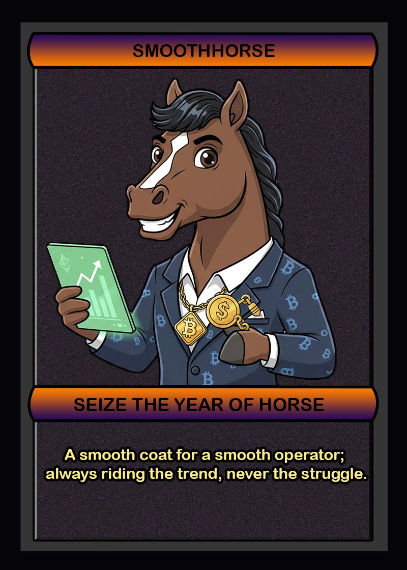 rarehorseagency's tweet photo. In the year of the HORSE, we smoothly ride into plenty and abundance.

SMOOTHHORSE S1 C17 is out.

https://t.co/19Y3Qg5VKF

More Rare Horses coming to the stable soon enough!

https://t.co/RYs4jHxaVq https://t.co/cJalvYQK5k