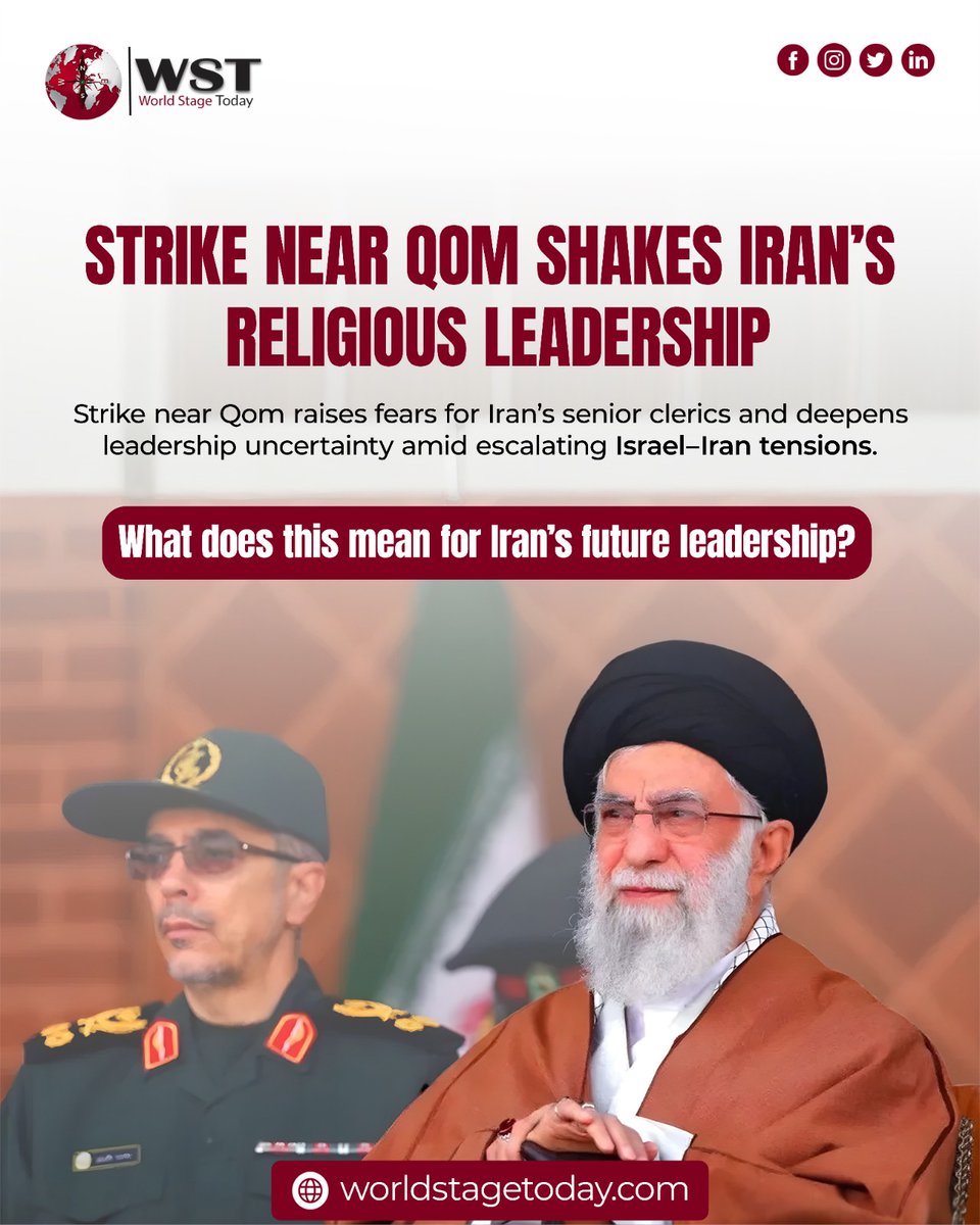 WorldstageToday's tweet photo. Strike near Qom shakes Iran’s religious leadership.

A reported strike near one of Iran’s most sacred cities raises fears for senior clerics and the future of the country’s power structure.
🔗 https://t.co/cmDxp595sV
 Follow us for breaking global news

#BreakingNews #Iran #Qom https://t.co/KLzNyu9zpp