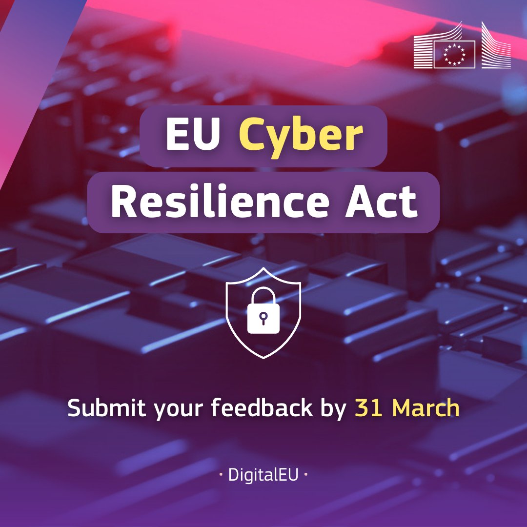 📲 From smart watches to baby monitors, cyber threats are everywhere...

The Cyber Resilience Act aims to ensure that digital products in the EU are cyber safe!

Working on this field?

Don't miss this opportunity to submit your feedback by 31 March!

✍ link.europa.eu/Nftthg