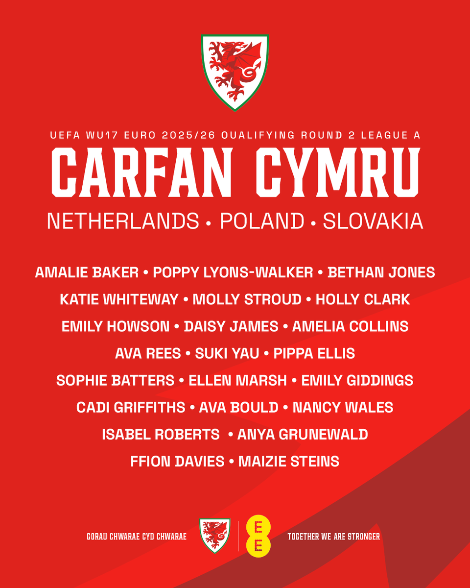 Cymru's tweet photo. CYHOEDDIAD CARFAN 🏴󠁧󠁢󠁷󠁬󠁳󠁿

Natalie Lawrence has named her Cymru WU17 squad for their upcoming EURO qualifiers in South Wales👇