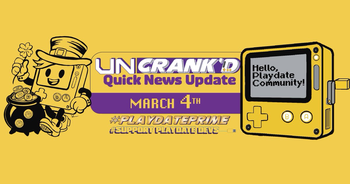 UncrankdPD's tweet photo. Pour yourself a fresh cup, March is brewing! ☕️
Calling PD devs: Fun in the Sun 2026 sign‑ups are open, Uncrank’d Live Beta, the Crank Collective + an announcement, Pulp Month, #PlaydatePrime, and more on the way! 

#playdate
#supportplaydatedevs
https://t.co/INAg9SbMhq https://t.co/5Ch6SXkMqX