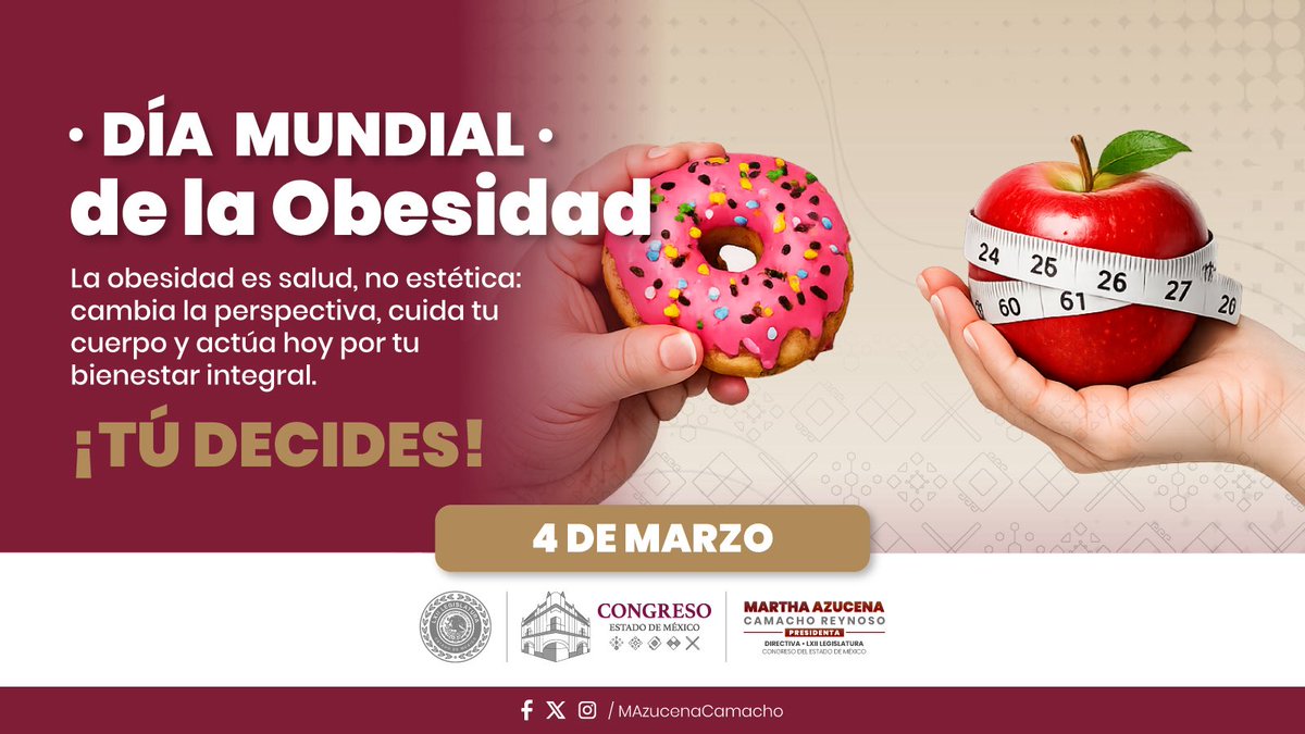 Hoy, en el #DíaMundialDeLaObesidad, quiero decirlo con claridad: la salud no puede depender del bolsillo ni de la suerte.

Como diputada de #morena en el <a href="/CongresoEdomex/">Congreso del Estado de México</a>, seguiré impulsando prevención, orientación y acceso real a servicios de salud.