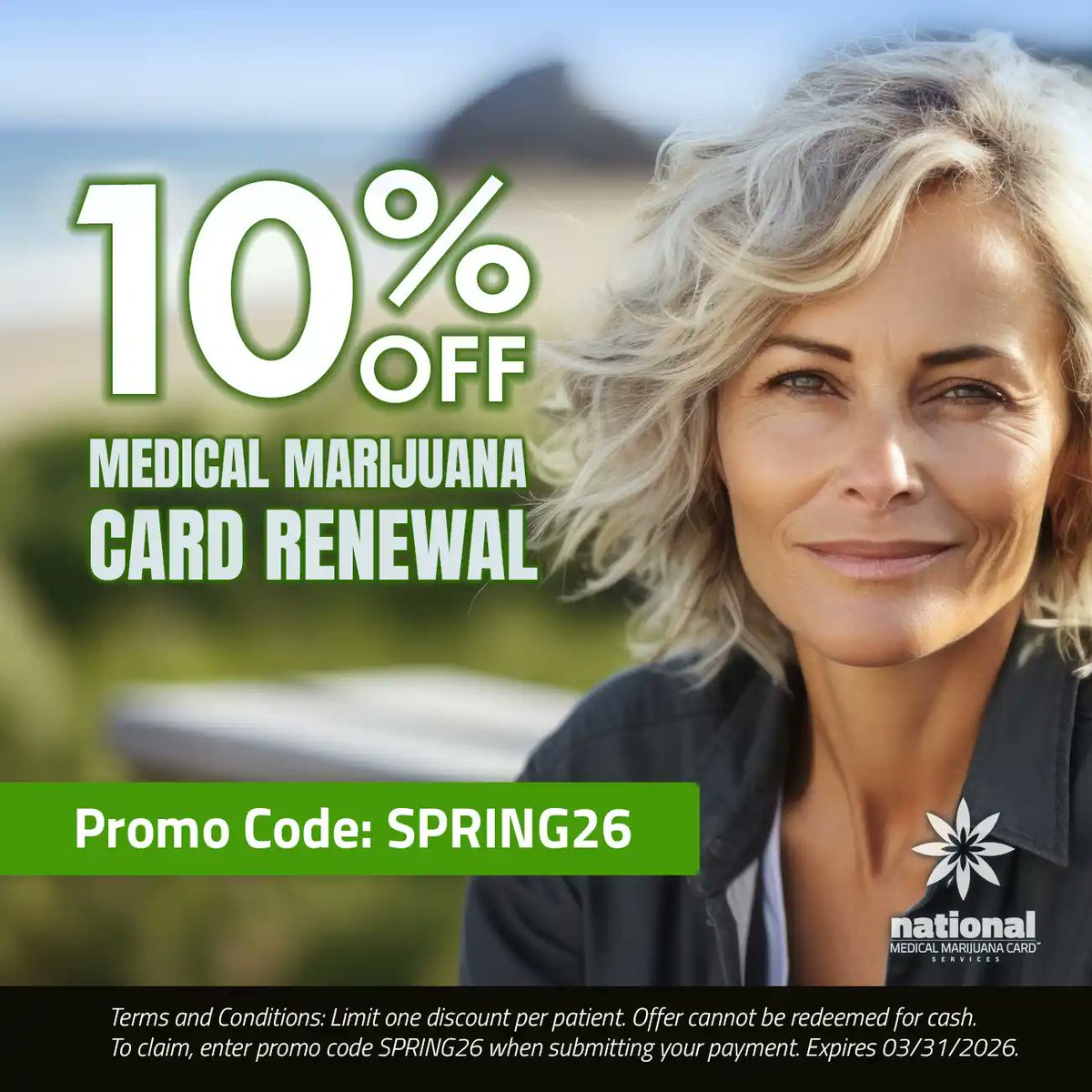 mmjcardconnect's tweet photo. Springtime is the time for renewal. 

Get 10% off your Telehealth visit with a doctor you can trust. 

Use promo code: SPRING26

https://t.co/cMBEqgNcFN

#mmjpatient #mmjcard #mmjcommunity #spring https://t.co/mx0ZOdPw4K
