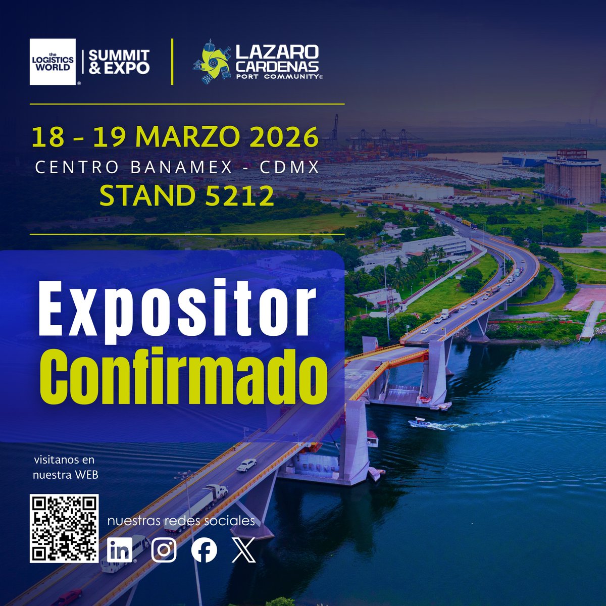 ¡Cada vez falta menos! 🚀Nos vemos este:
📅 𝟭𝟴 𝙮 𝟭𝟵 𝙙𝙚 𝙢𝙖𝙧𝙯𝙤
👉 𝙚𝙣 𝙏𝙝𝙚 𝙇𝙤𝙜𝙞𝙨𝙩𝙞𝙘𝙨 𝙒𝙤𝙧𝙡𝙙 | 𝙎𝙪𝙢𝙢𝙞𝙩 &amp; 𝙀𝙭𝙥𝙤 𝟮𝟬𝟮𝟲,
📍 𝙚𝙣 𝙚𝙡 𝘾𝙚𝙣𝙩𝙧𝙤 𝘽𝙖𝙣𝙖𝙢𝙚𝙭, 𝘾𝘿𝙈𝙓
🦺 𝙎𝙩𝙖𝙣𝙙 𝟱𝟮𝟭𝟮, 
#TheLogisticsWorld #LázaroCárdenas