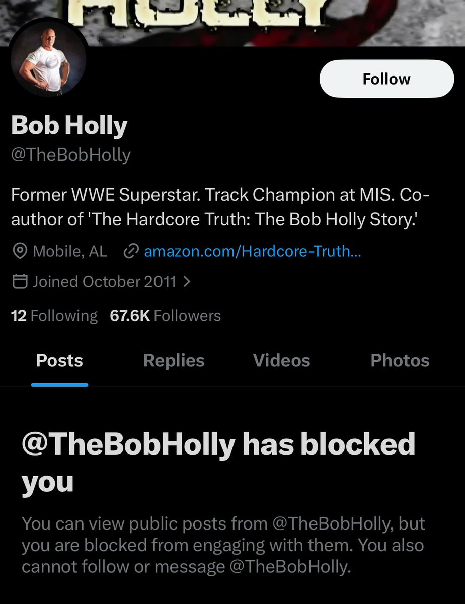 The guy pretending to be Bob Holly blocked me when I asked him why he was doing that.

 @wwe this guy is using your IP for profit
