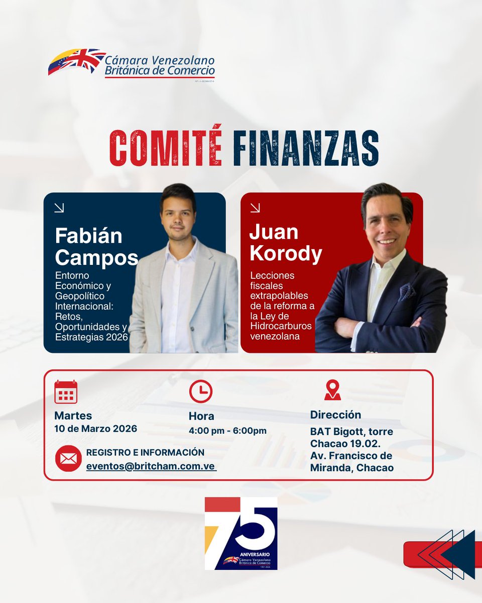 britchamve's tweet photo. Britchamve Te invitamos a ser parte de un encuentro clave para el sector empresarial.
Fecha: Martes 10 de Marzo 2026 - 4:00 pm - 6:00pm
Lugar: BAT Bigott, torre Chacao 19.02. Av. Francisco de Miranda, Chacao
Inscripción: eventos@britcham.com.ve https://t.co/2LwRx9I8MX