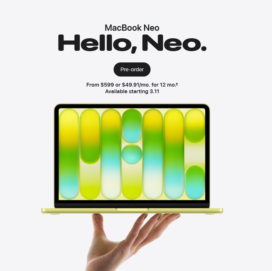 architect_uz's tweet image. Янги тандирдан узилган Macbook Neo:
- Ранглари: Silver, Indigo, Blush, Sitrus.
- Apple A18 Pro chip, 6/5/16 core
(6 core CPU, 5 core GPU, 16 core Neural Engine).
- 8 GB RAM, 256/512GB SSD.
- Дисплей: 13.0" 2408x1506 500nit.
- Аккумулятор: 36.5W/h (16соатгача ишлайди)
- 2та USB C