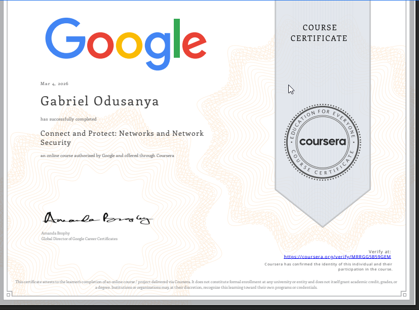 gabbytech01's tweet photo. Another one done and done, unto the next 3/9 course completed, and I must say this is very very fantastic.
I am learning alot from this platform.
#googlecertificate #ITExperience #SecurityAnalyst https://t.co/RwM6N2xzbQ