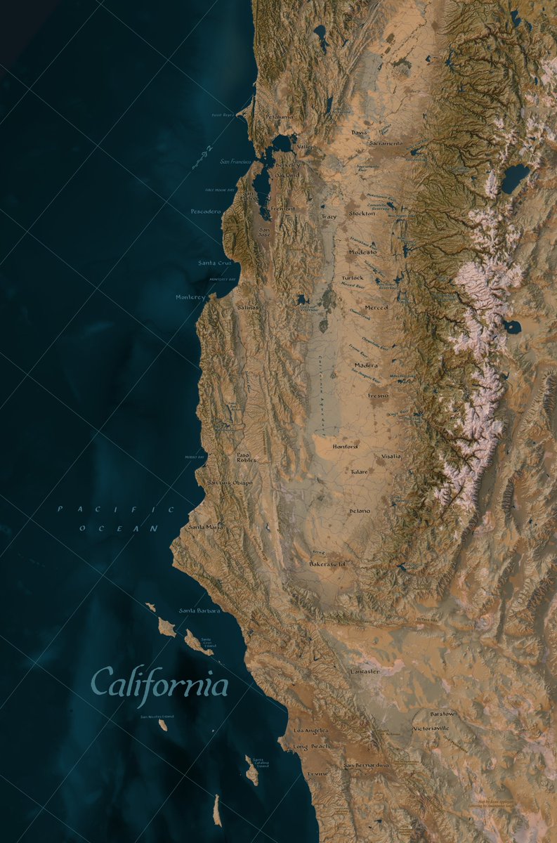 youwillmakemaps's tweet photo. A re-intro at 7k followers: for 16 years I’ve made maps for love and for money, and I’m inside your computer to ask you to try your hand.

My outputs & bona fides:
1) I make 90th percentile map JPGs because I want to: scroll around hand-lettered maps of California and the Tongass National Forest, plus an illustrated guide to L.A.'s best sidewalk flora: https://t.co/JCUSKH4532

2) I sell 51st percentile map JPGs for corpo decks, annual reports, event graphics, whoever emails me that week. Some are real laurels, e.g. five pages of maps across two issues of National Geographic: https://t.co/IOLf9UMfqw

3) I sell 99th percentile glowing wall maps of sublime effulgence that are unlike any map you've seen: 3,600 DPI, LED-backlit, amber-hued, grab a hand lens and leave some noseprints on a sui generis 6 ft. map with 150-micron linework: https://t.co/QBNBRYMjwH

4) I wrote a guide to DIY (static) mapmaking. If you have illustration/design chops you can make great maps and propagate our favorite material culture. You just have to make 10-100 ugly maps before they start looking good: https://t.co/9xdyGAh2Qr

Poke around my .AI/.PSD files, you might learn something: https://t.co/L97opHzGFo

Thread of practical carto tips: https://t.co/65waXHUXcC

5) I’ve recorded 48 interviews with great cartographers. Hear how the best living mapmakers create worlds in ink, pixels, graphite, threads, paint, ceramic, wood and metal (or if you need to fall asleep, try the Jamshid Kooros ep): https://t.co/hJ3TSZ27WW

6) I sell 51st-percentile woven cotton map blankets, your couch will look nicer and your pets will covet them. You can also buy prints of my maps: https://t.co/RWovA2dJtY

7) I collected the best map stuff you can buy, because mild autists can be hard to shop for: https://t.co/d4TtKxtG7c

8) Need a quick .PPTX world map? Use my map generator to type what you're after, download a PPTX, style it: https://t.co/tSwP4pEUCp

Thanks for following; the best maps lie ahead, and you're going to make them (threat).