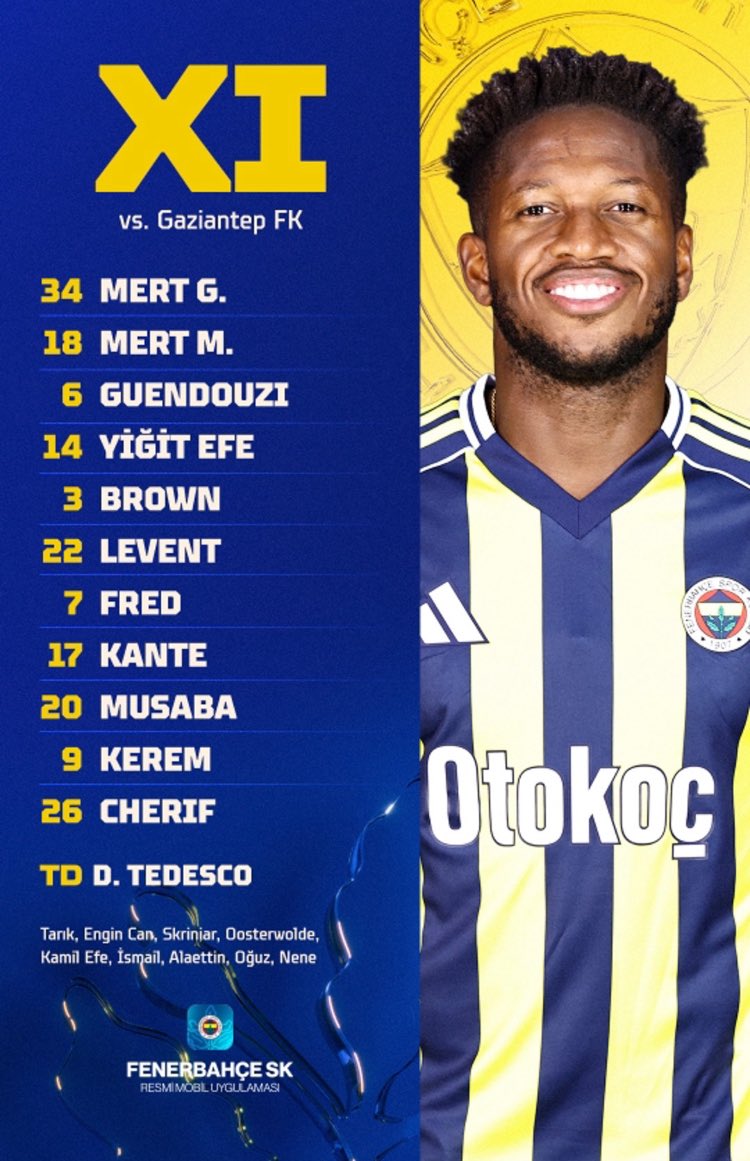 #Fenerbahçe’nin Gaziantep FK maçı ilk 11’i belli oldu 👇
