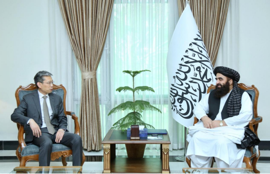 ChinaEmbKabul's tweet photo. Today, I met with H.E. Mawlawi Amir Khan Muttaqi, Foreign Minister of Afghanistan, and exchanged views on bilateral relations and the current regional situation. https://t.co/Q1bNSUZ05R