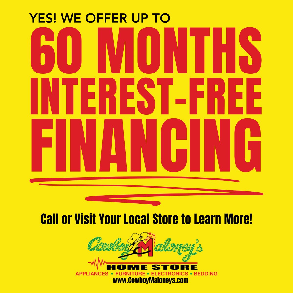 CowboyMaloneyMS's tweet image. Need it now?

We offer up to 60 MONTHS Interest Free Financing 💸 Visit cowboymaloneys.com/financing.html to learn more!

#CowboyMaloneys #HomeStore #HomeUpgrade #YourHomeStartsHere #ShopLocal #HomeEssentials #NewAppliances #GreatDeals #Savings #InterestFreeFinancing