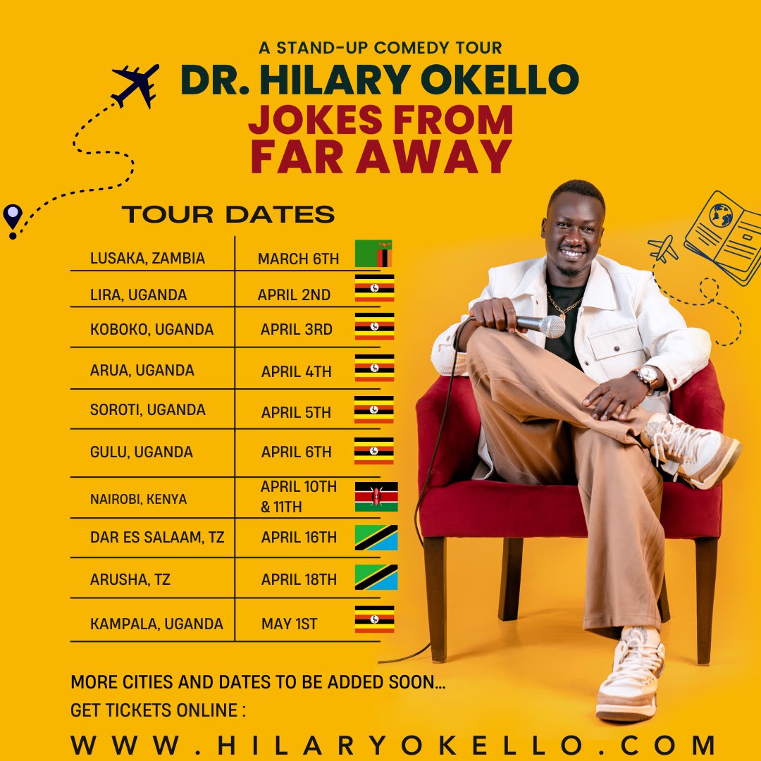 Check out the dates for #JokesFromFarAway comedy Tour. Come watch me performing live on stage 🙏🏿❤️ Visit hilaryokello.com for tickets and more details. Will be adding more cities soon 🤝