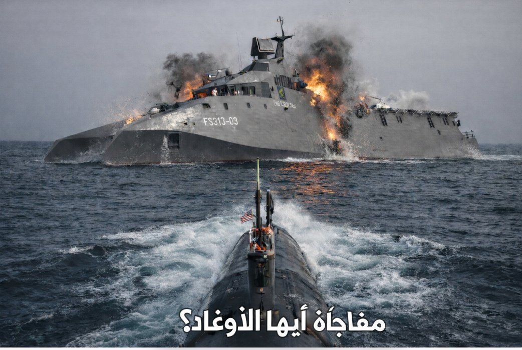 غواصة امريكية تقوم باغراق سفينة حربية ايرانية في طريق عودتها الى ايران باطلاق طوربيد عليها. هذا الهجوم الاول منذ الحرب العالمية الثانية. بهذا الهجوم اصبح رصيد البحرية الايرانية صفر. 
#العراق #ايران