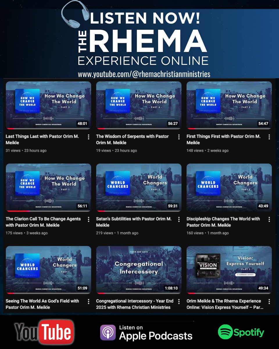 🎙️ AVAILABLE NOW!

“Go into all the world and preach the gospel to every creature.” Mark 16:15 🌍

Each week, Rhema uploads its sermons and detailed notes online so the Gospel reaches beyond walls to equip believers everywhere!

🌐 youtube.com/@rhemachristia…

#GlobalImpact