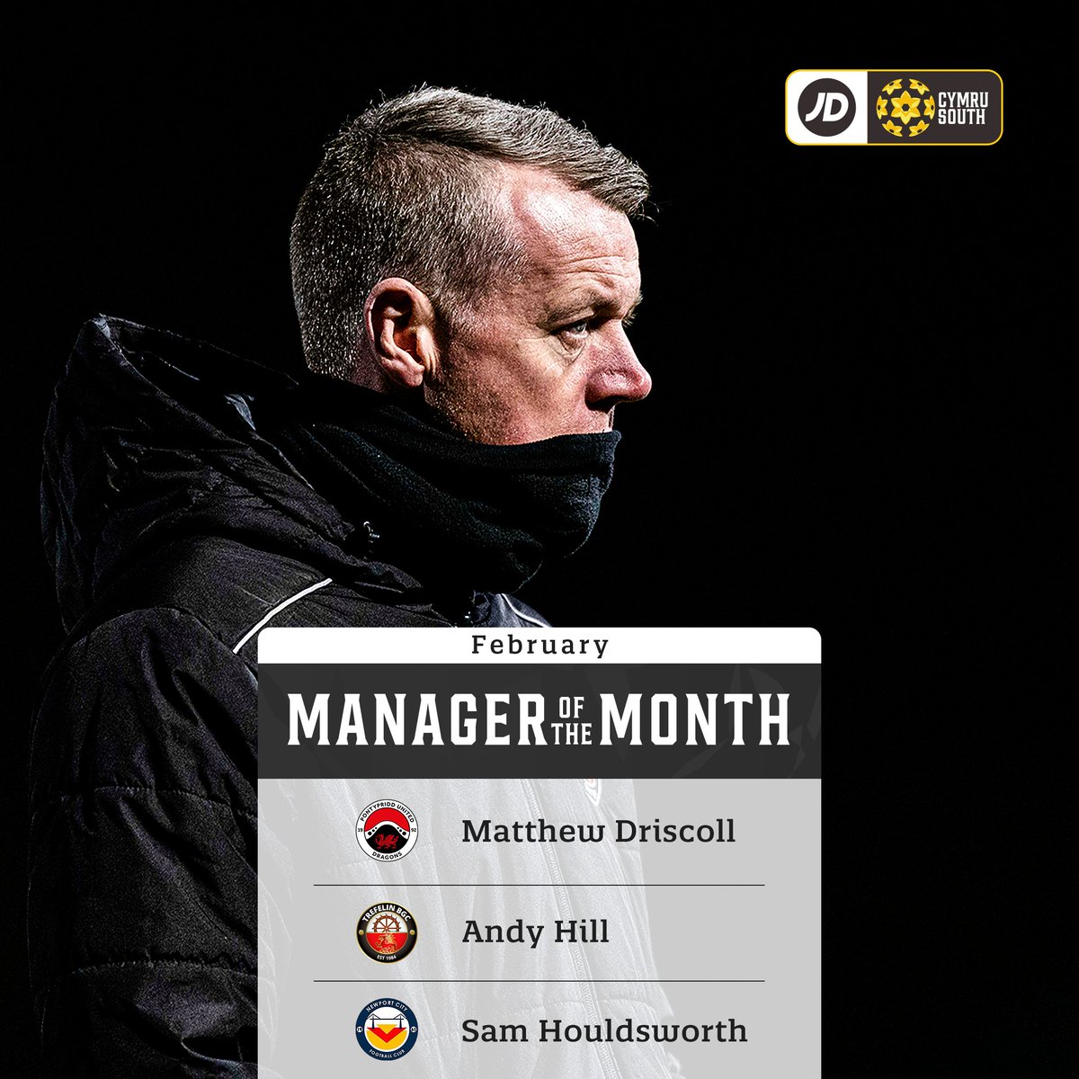 CymruLeagues's tweet photo. 🥁 Presenting the shortlist for February's Player and Manager of the Month awards across the #JDCymruLeagues.  

🗳️ Click below to find out how to vote, with the fan poll being combined with an independent voting panel to determine the winners 👇