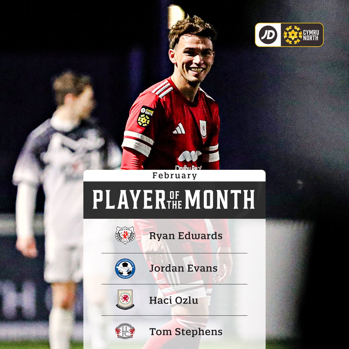 CymruLeagues's tweet photo. 🥁 Presenting the shortlist for February's Player and Manager of the Month awards across the #JDCymruLeagues.  

🗳️ Click below to find out how to vote, with the fan poll being combined with an independent voting panel to determine the winners 👇